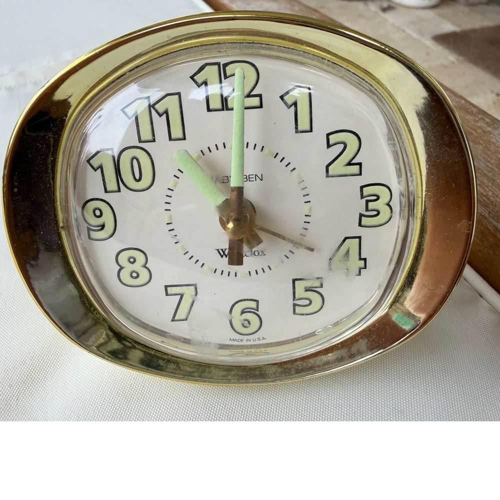 Vintage Westclox Baby Ben Alarm Clock Gold Cream Luminous MCM Glow in dark